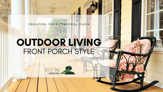 front porch with rocking chairs and text overlay